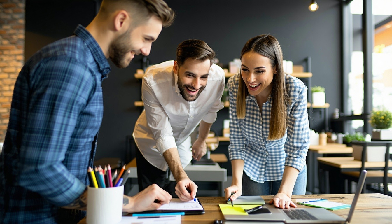 Employees gathered around discussing stipends.