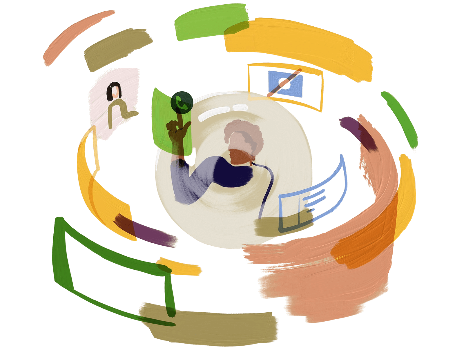 Watercolor image of complex org chart