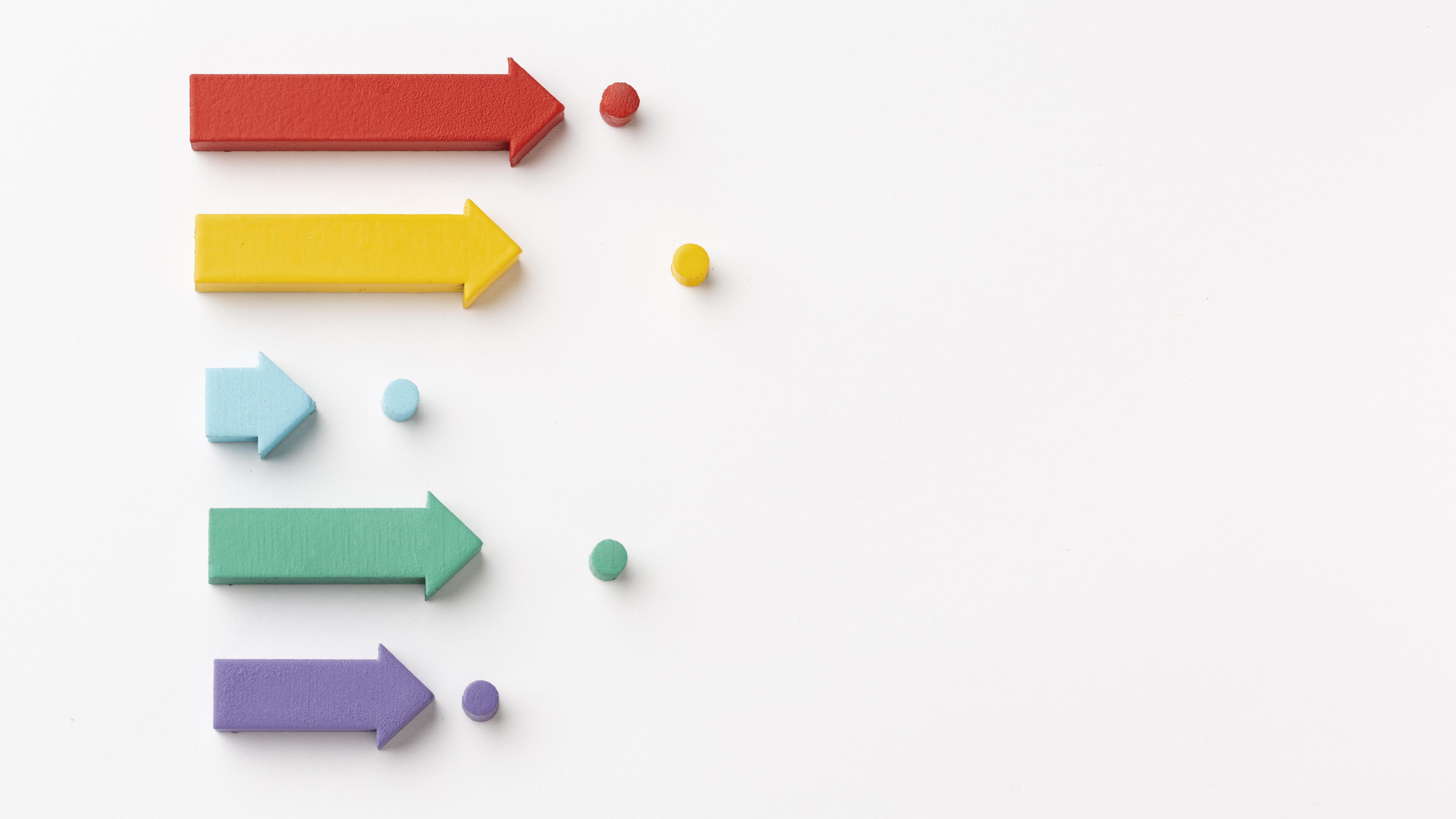 Arrows with various colors and lengths showing options and flexibility.